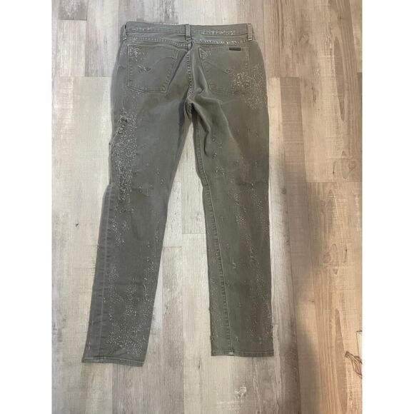 HUDSON Jeans Riley Crop Relaxed Straight Loden Green Destructed Jeans size 27 - Picture 14 of 15